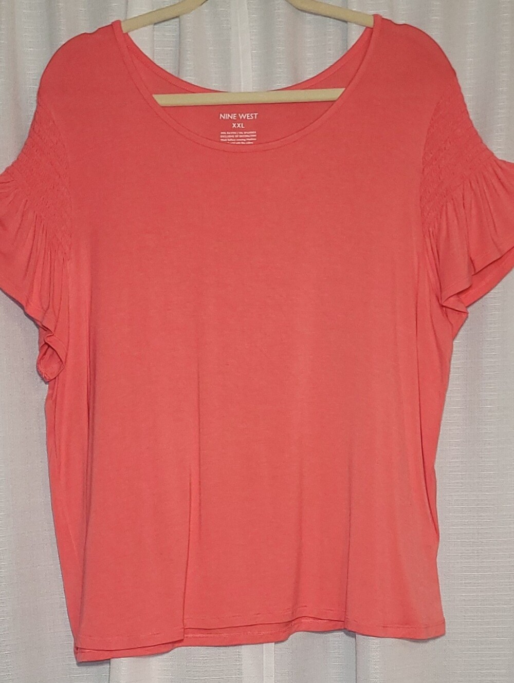 Nine West Coral Short Sleeve Scoop Neck Top with Ruffle Sleeves